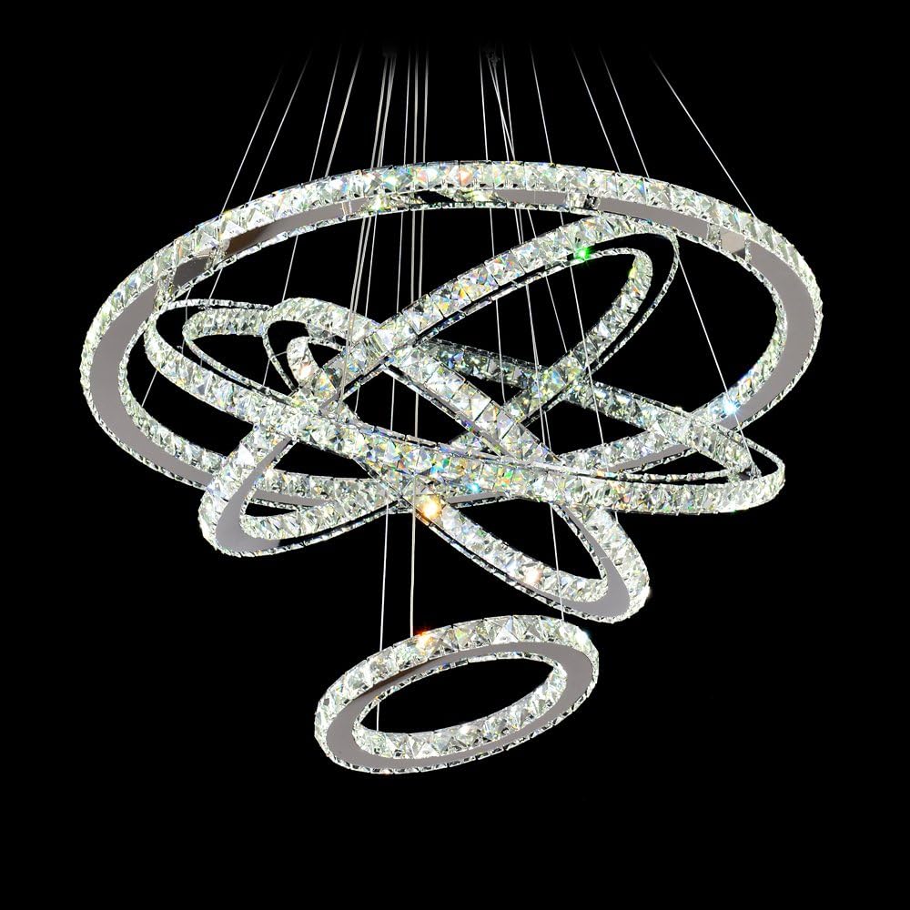 Crystal LED Pendant Chandelier with Stainless Steel Cable 5 Rings J707250