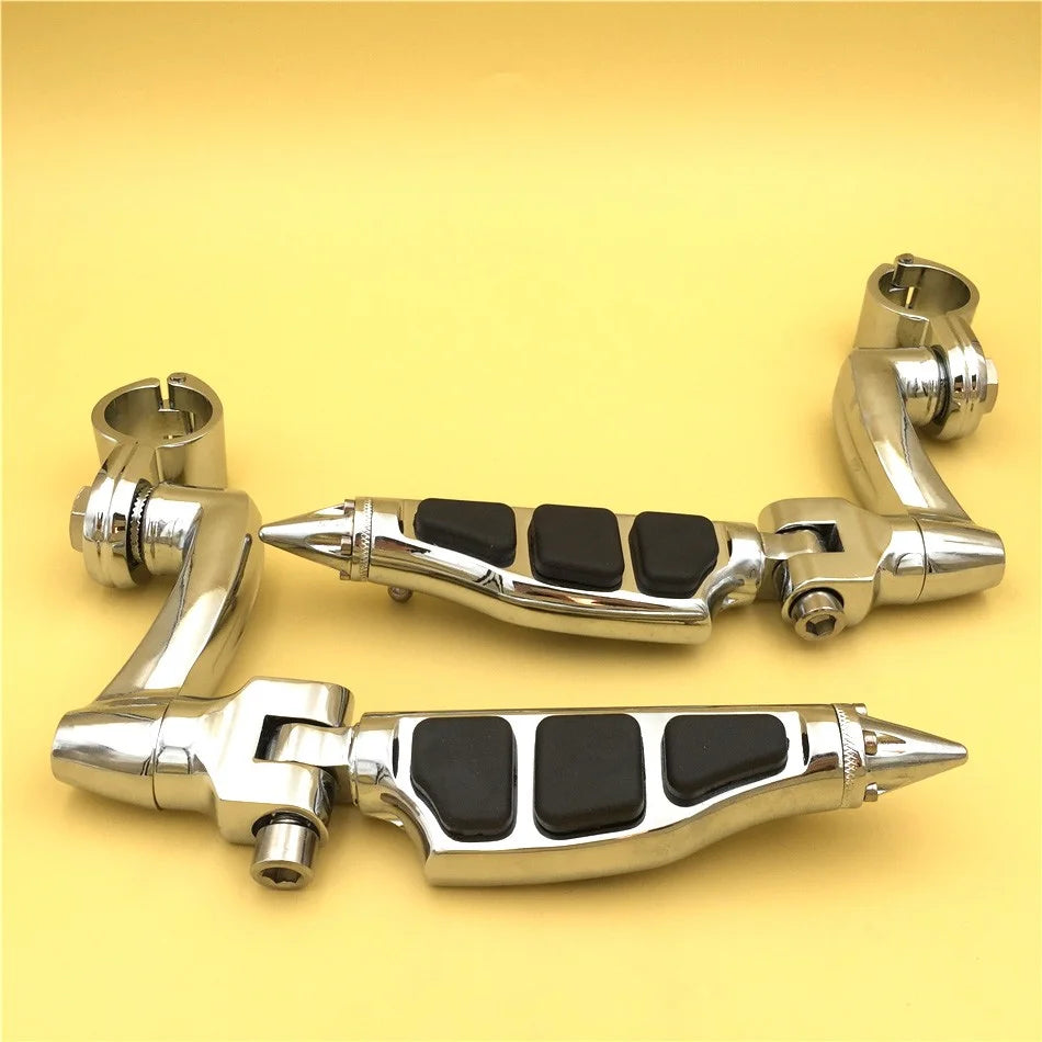 Chrome Peg Mounting Kit with Stiletto Shape Foot Peg Footrest for 25mm Front Engine Guard Frame Tube K969