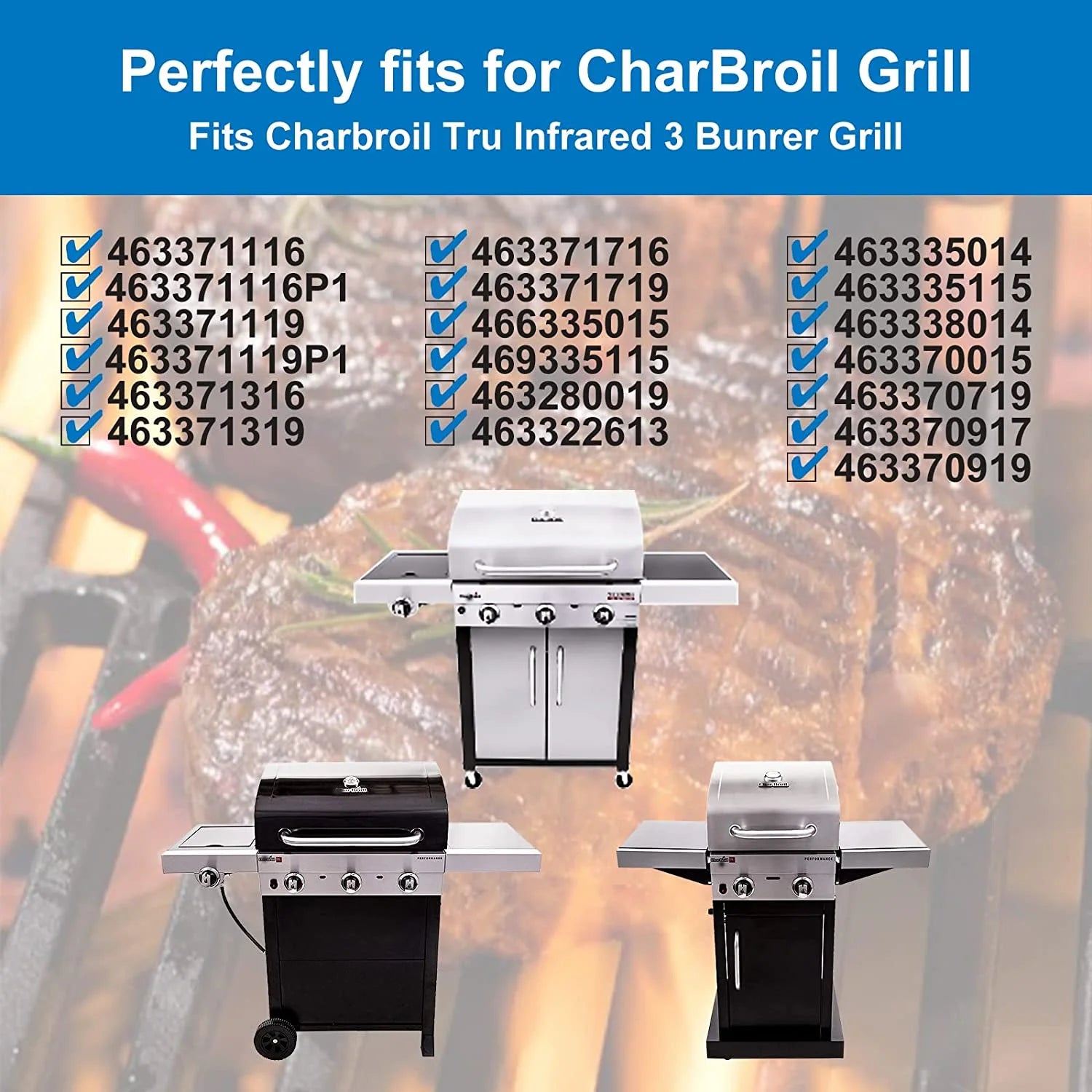 Porcelain-Enameled Cooking Grid Grates Replacement for Charbroil 3 Burner Z66342