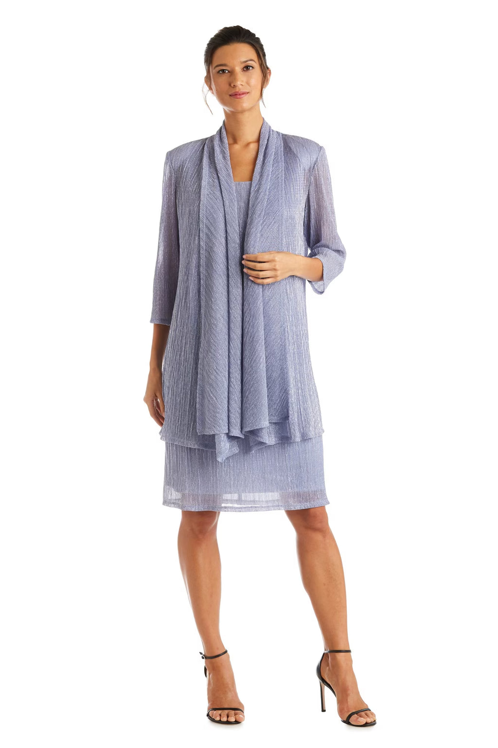 Metallic Sleeveless Dress with Matching Draped Cardigan U697524