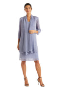 Metallic Sleeveless Dress with Matching Draped Cardigan U697524