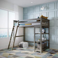 White Twin High Loft Bed with Bookcase and Desk T9336
