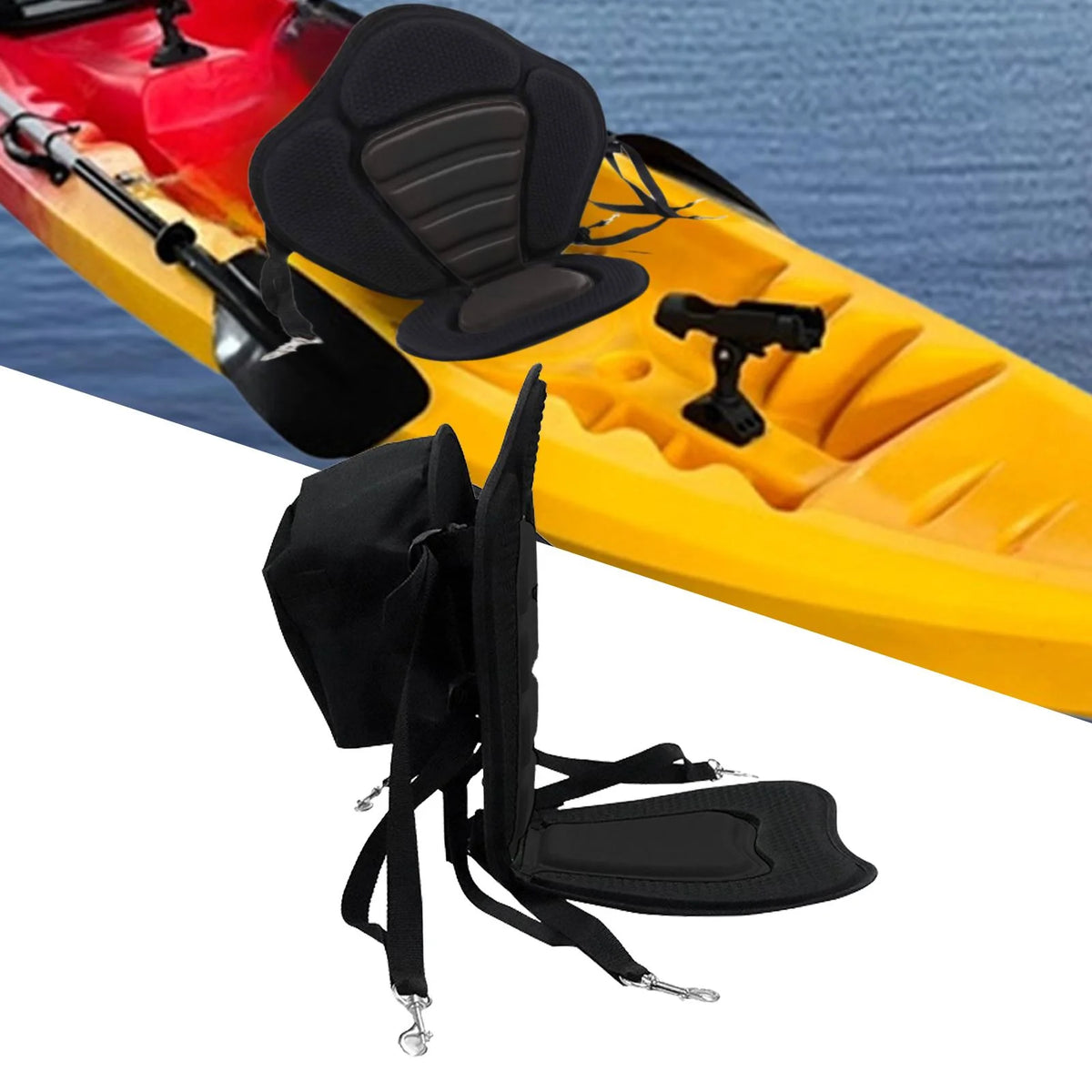 Black Kayak Seat Cushion with Detachable Backrest and Bag Y394