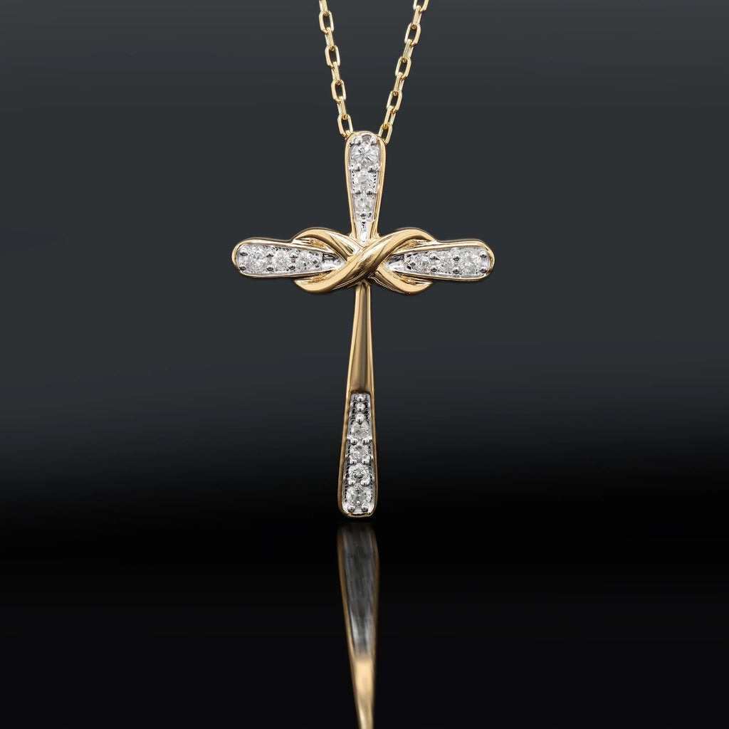 18K Yellow Gold Plated Diamond Cross Pendant Necklace W568