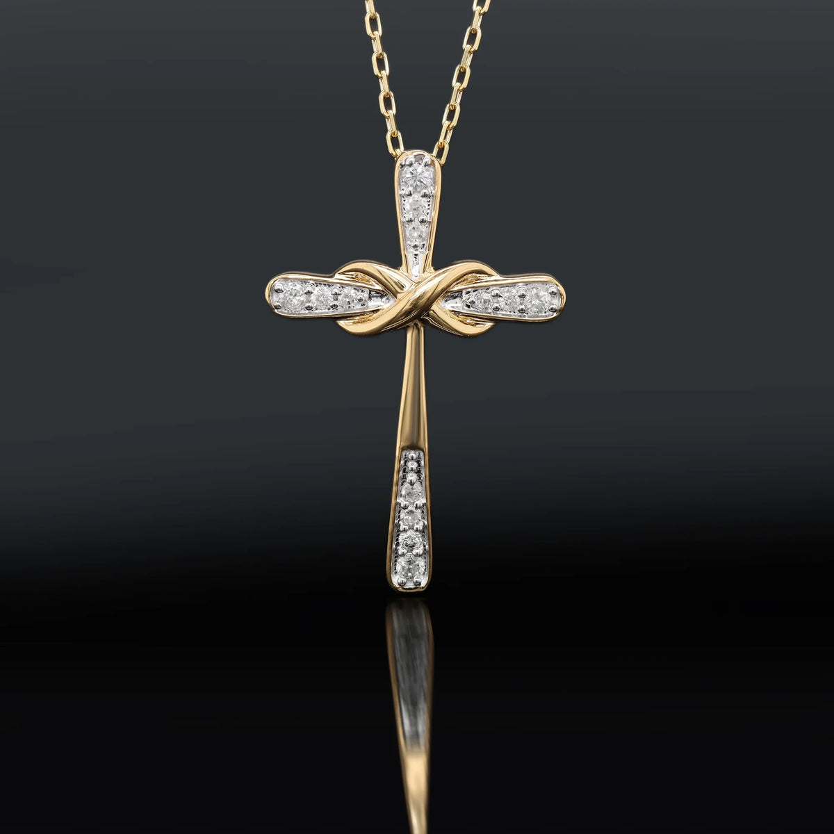 18K Yellow Gold Plated Diamond Cross Pendant Necklace W568