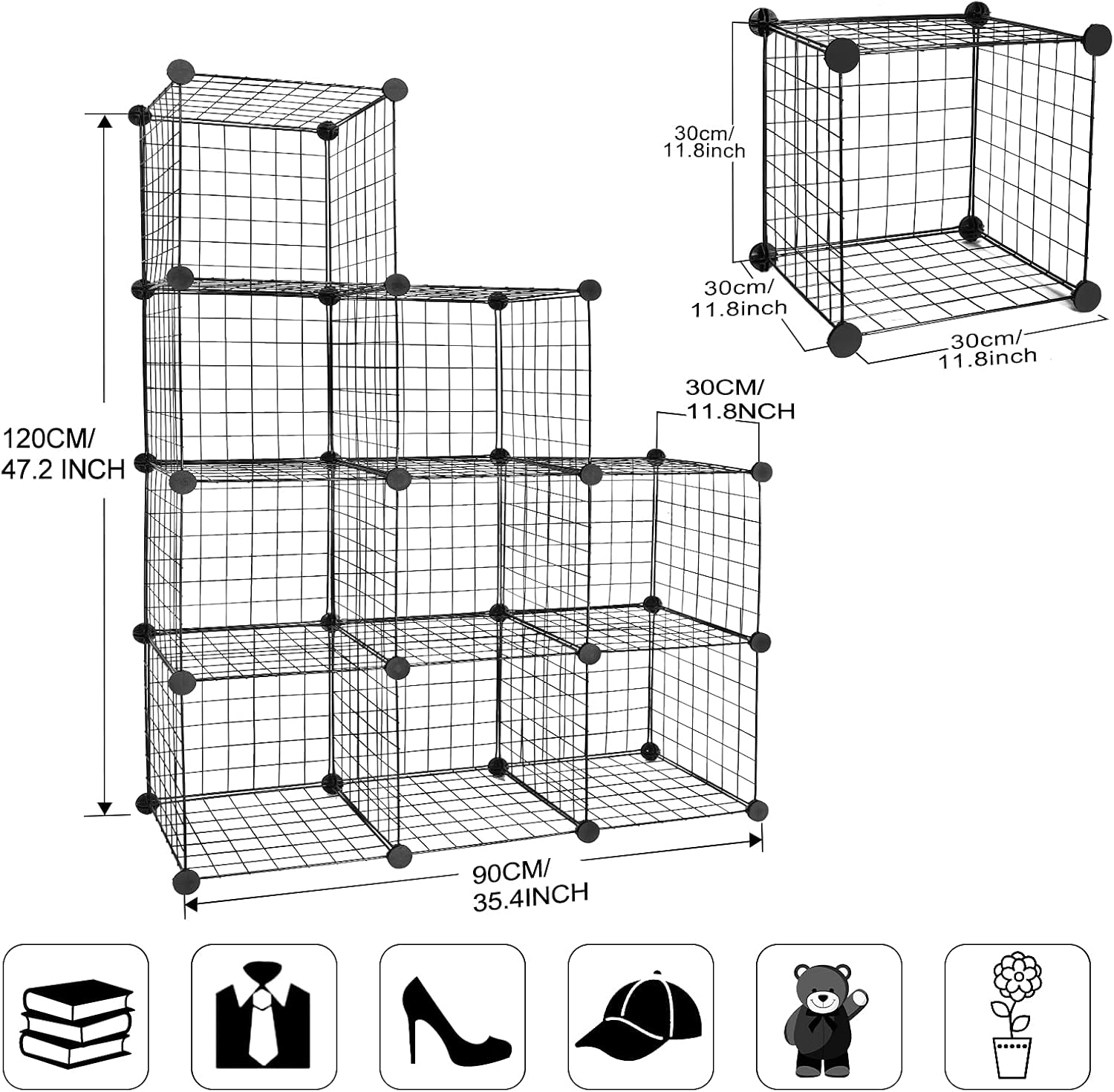 16-Cube Modular Wire Cube Storage Organizer, Black Q751