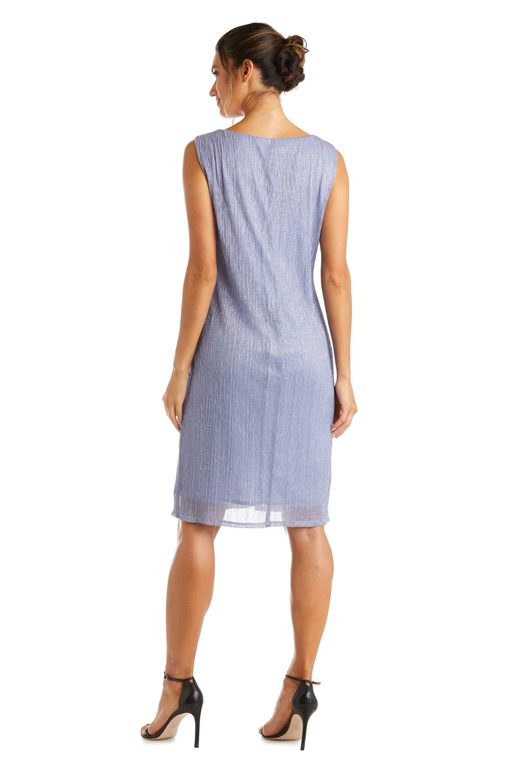 Metallic Sleeveless Dress with Matching Draped Cardigan U697524