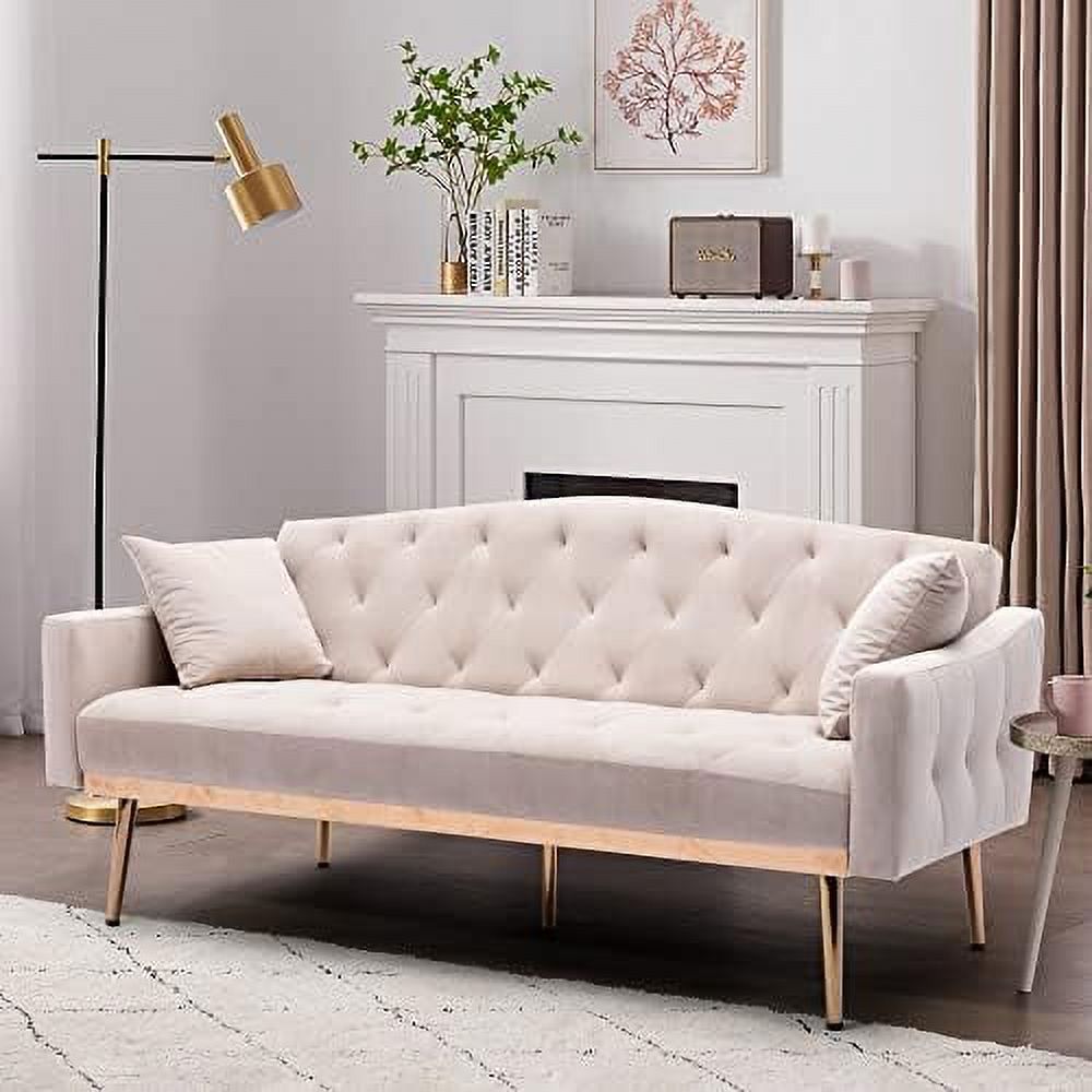 White Convertible Velvet Sofa Bed with 2 Pillows C196685