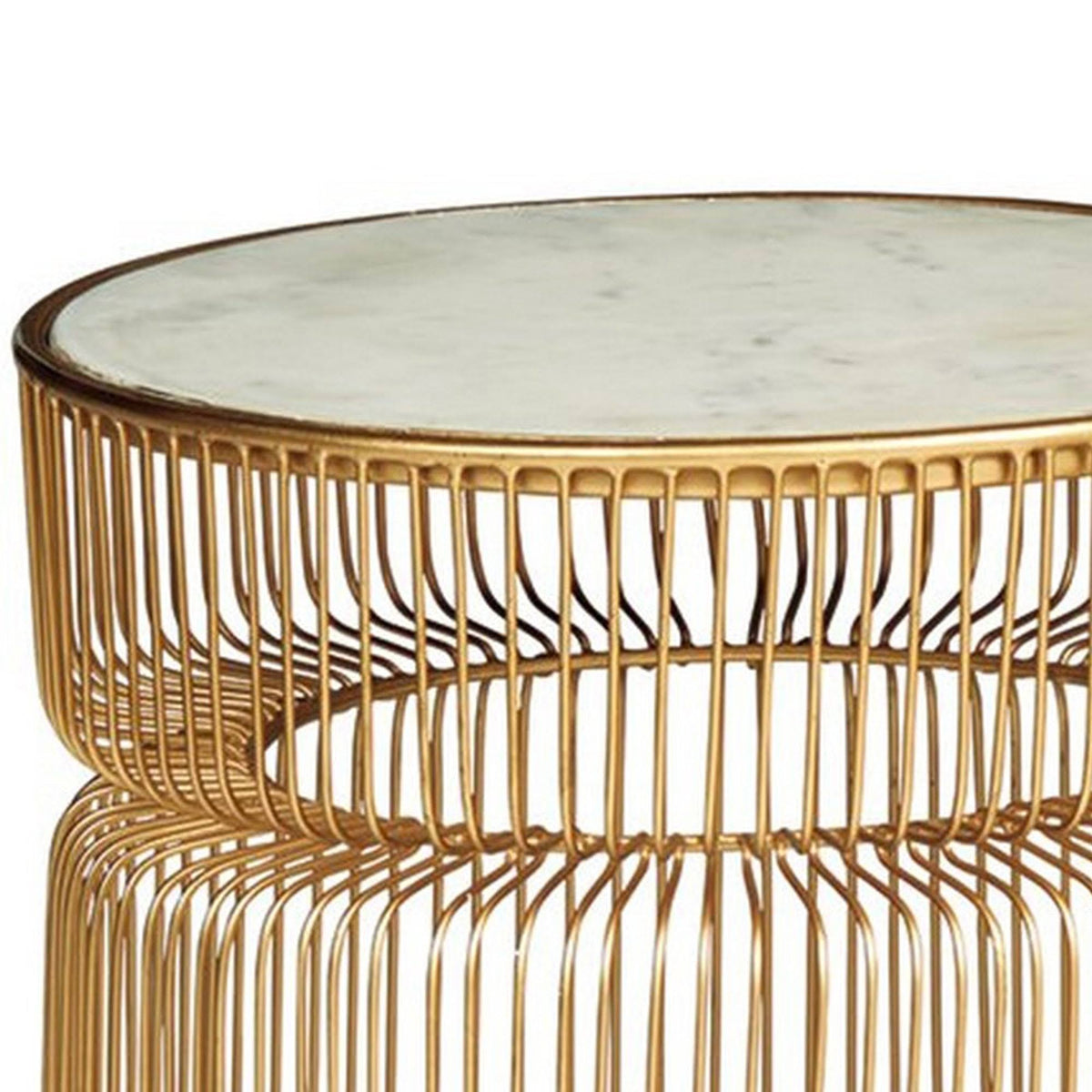 Round Marble Top Accent Table with Metal Base Gold - Set of 2 X14290
