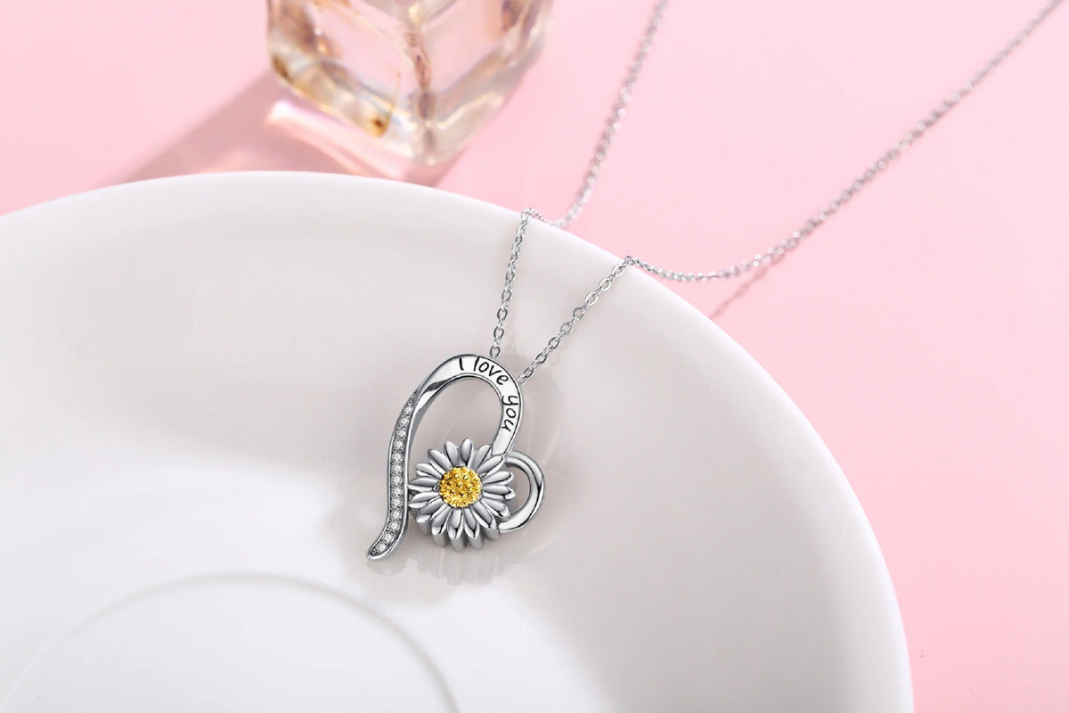 Heart Daisy Urn Necklace 925 Sterling Silver Pendant Necklace M1541
