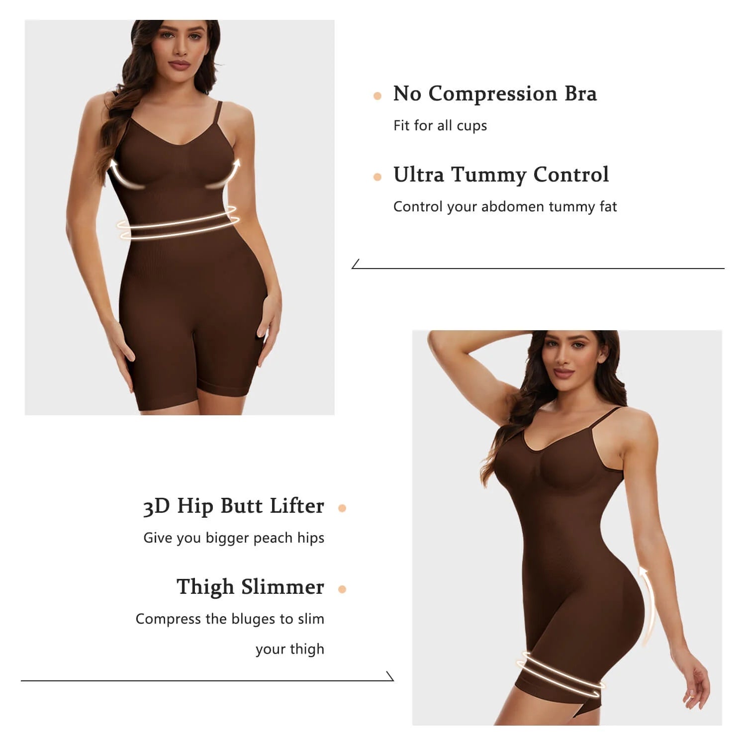 3 Packs Low Back Mid Thigh Bodysuit Shapewear H229555