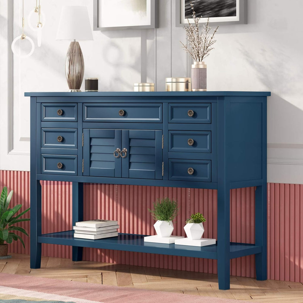 Console Table with Shutter Doors and 7 Storage Drawers Q945