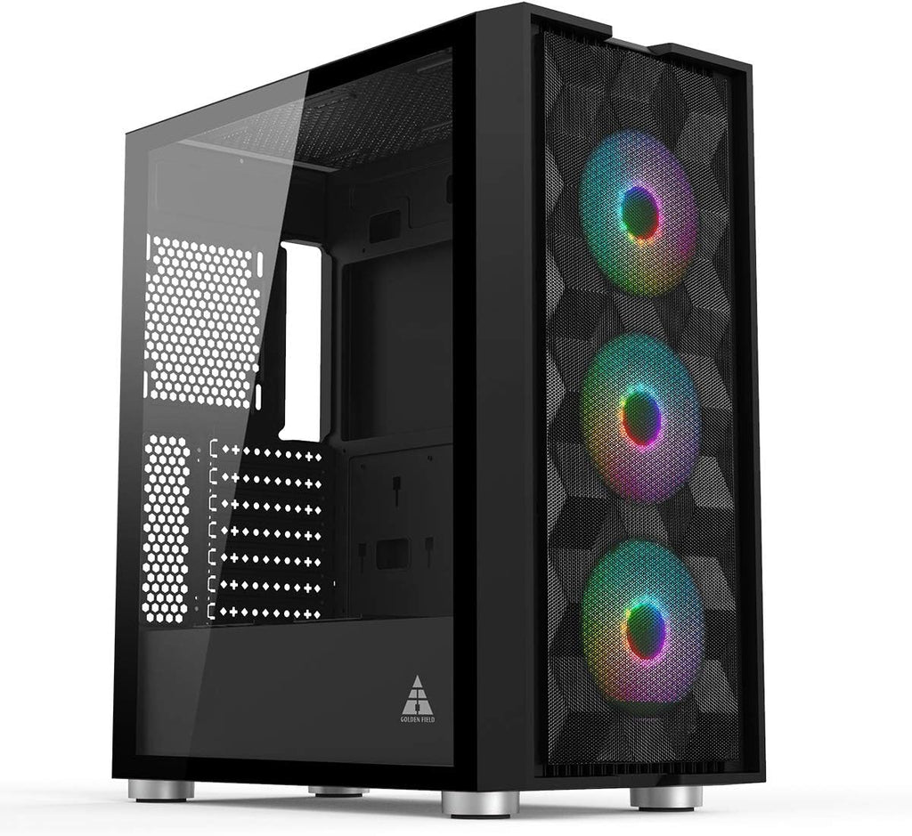 Pink Mid Tower Computer Case with Tempered Glass Side Panel Y3343