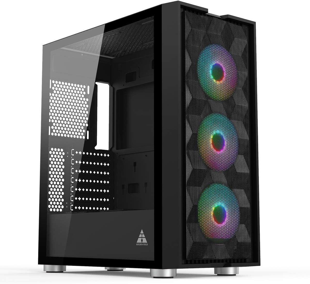 Pink Mid Tower Computer Case with Tempered Glass Side Panel Y3343