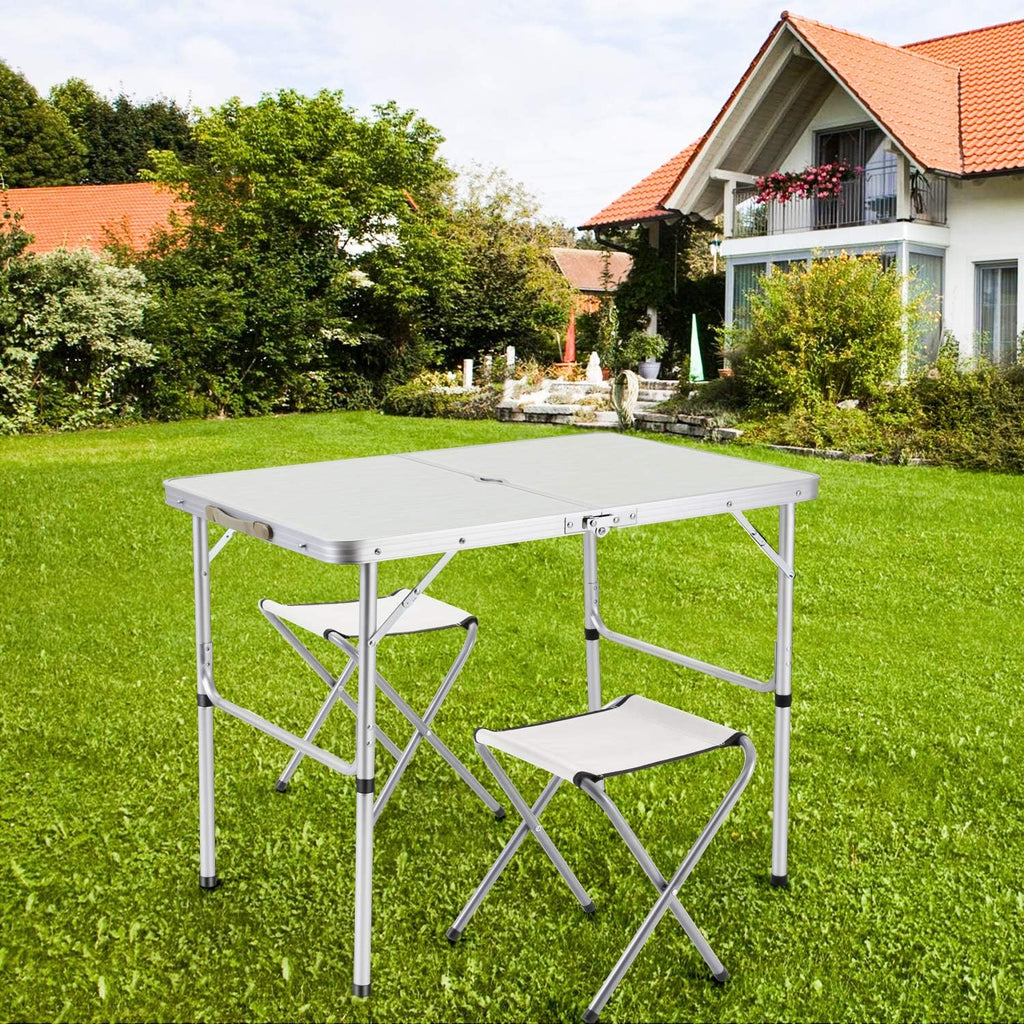 2-Person Folding Aluminum Picnic Table with 2 Stools Q301089