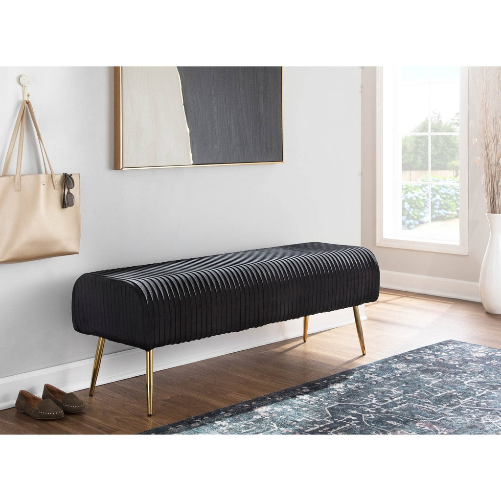Silver Velvet and Gold Steel Pleated Bench U8512