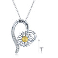 Heart Daisy Urn Necklace 925 Sterling Silver Pendant Necklace M1541
