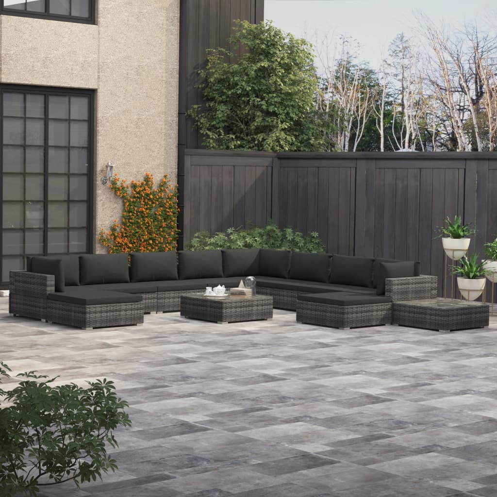 12 Piece Gray Poly Rattan Outdoor Sectional Sofa Set with Cushions E899