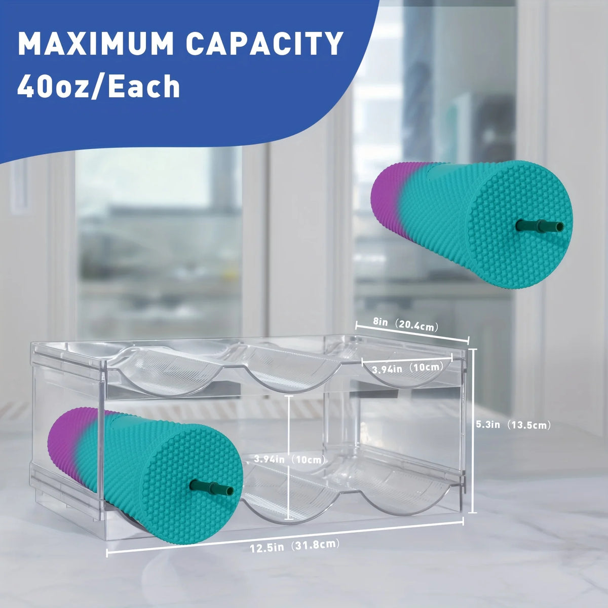 Clear Stackable Water Bottle Organizer - 4 Layers Plastic Holder P22411