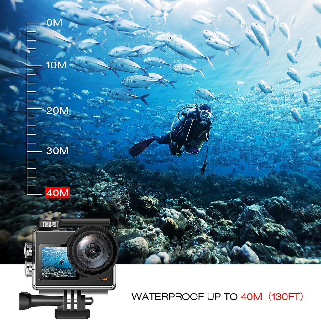 4K Waterproof Action Camera with 2 Batteries and Mounting Accessories Kit P72555