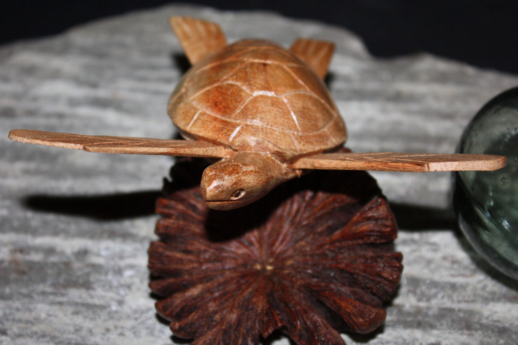 Carved Sea Turtle with Driftwood Base W4896