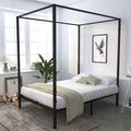 Metal Queen Size Canopy Bed Frame with Wood Slat Support I463983