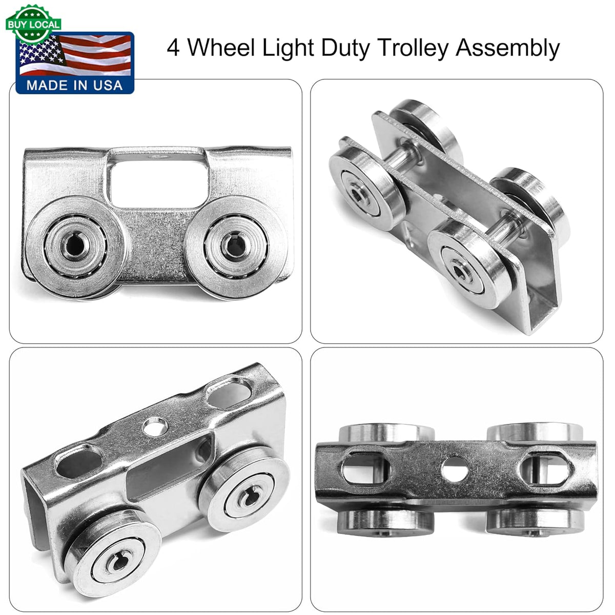 4 Wheel Light Duty Trolley Assembly, Electro-Galvanized Zinc, Pack of 2 T406784
