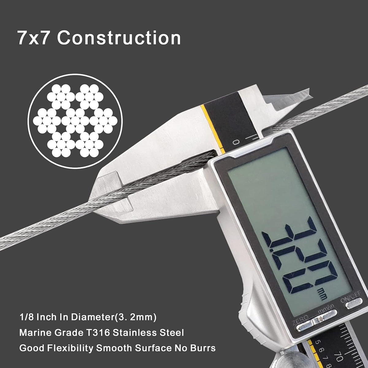 1/8 T316 Stainless Steel Cable with Cutter, 600FT Wire Rope, 7x7 Strands, Pack of 2 G3478