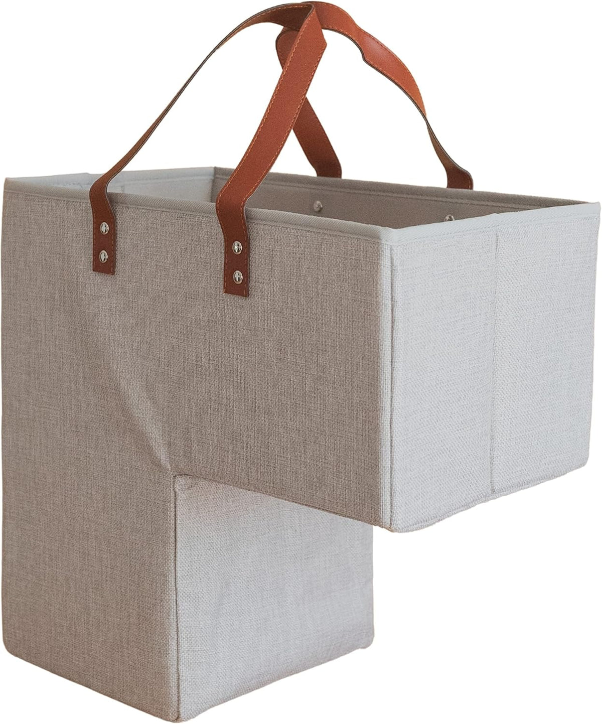 Beige Staircase Baskets with Leather Handles, Pack of 2 J2252