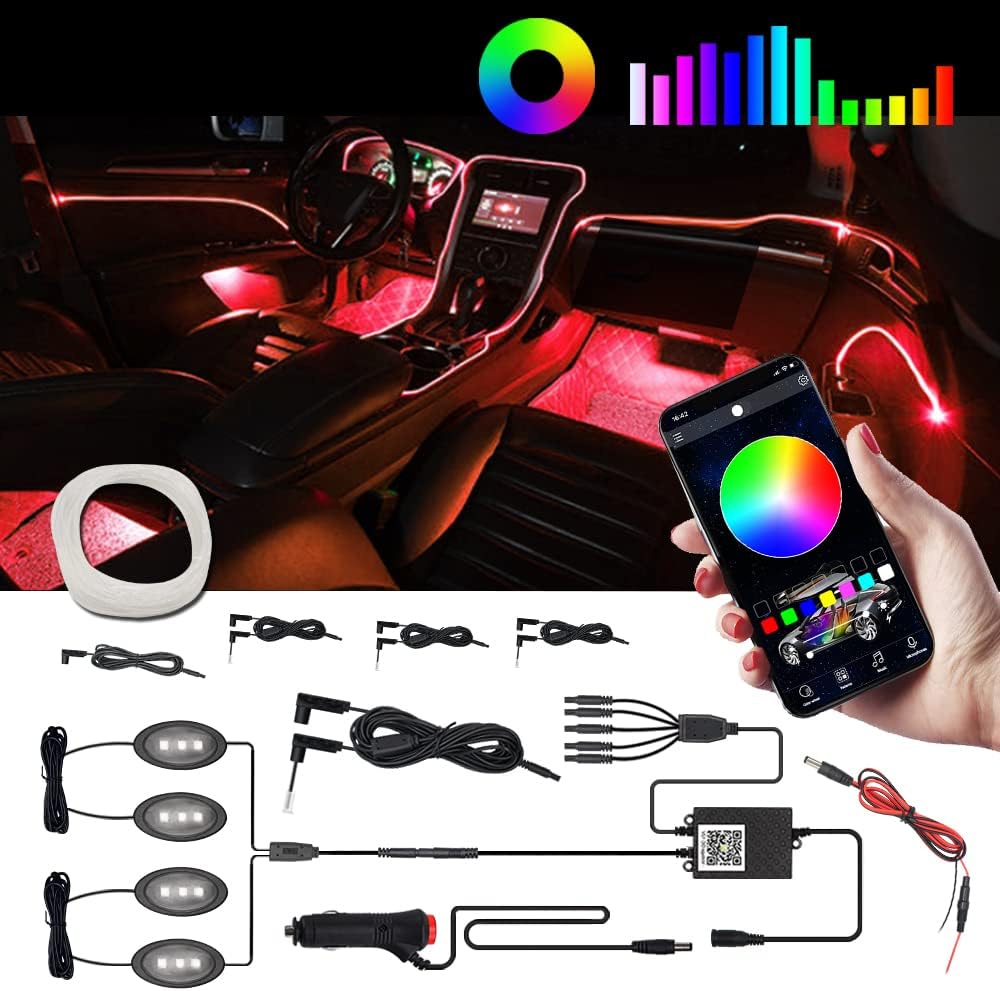 13 in 1 Multicolor RGB Fiber Optic EL Wire Strip Neon Tube 12V Trim Light Pack of 2 S322253