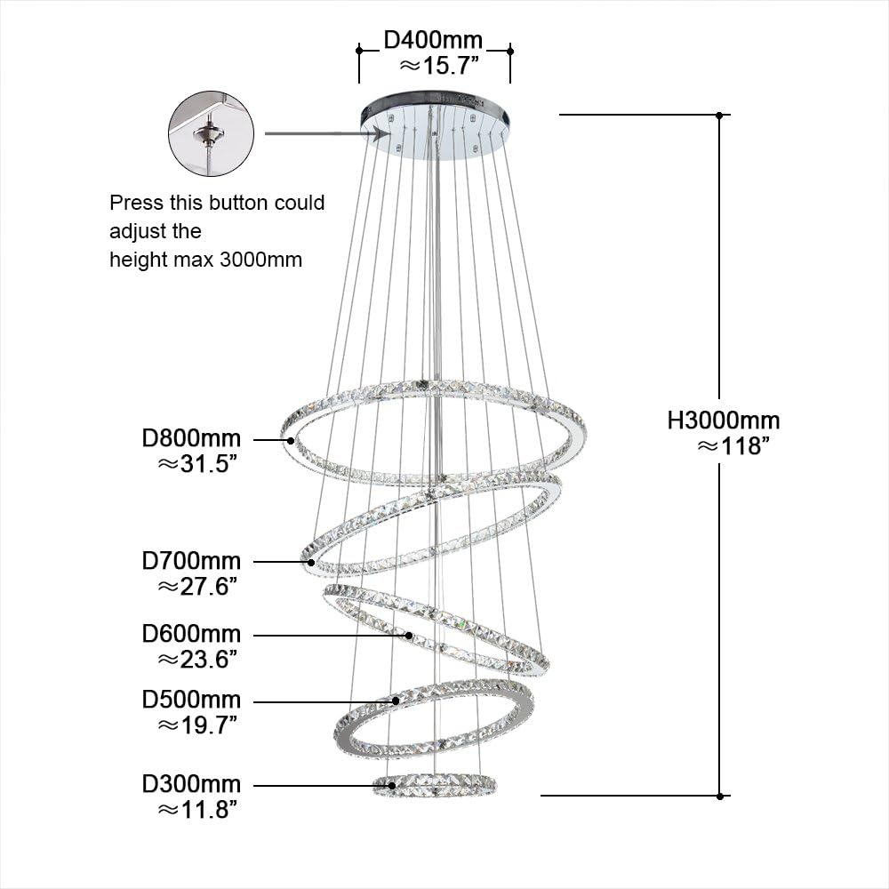Crystal LED Pendant Chandelier with Stainless Steel Cable 5 Rings J707250