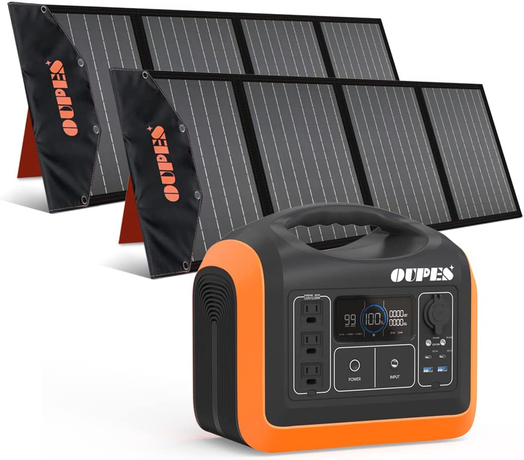 1200W 992Wh Portable Power Station LiFePO4 Battery with 2 X100W Solar Panel P55112