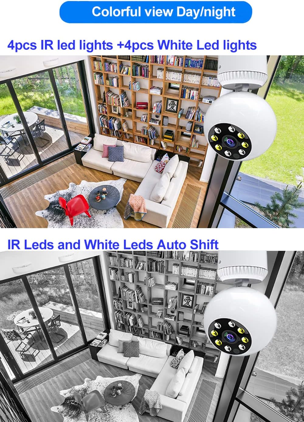 2MP 1080P Wireless Lightbulb Powered PTZ Security Camera with E27 Bulb Connector, Pack of 2 D5244