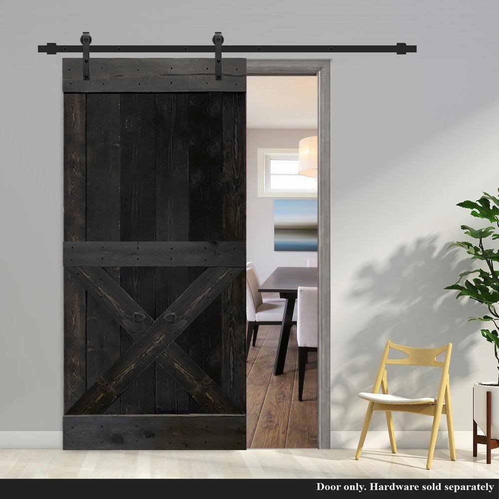 Charcoal Black Stained Solid Knotty Pine Wood Interior Sliding Barn Door Slab T9802