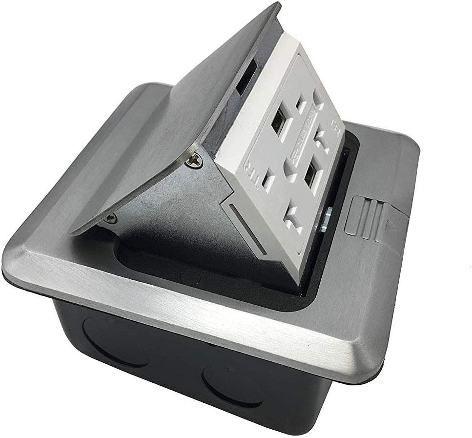 USB Pop Up Receptacle Floor Outlet Countertop Box, Brushed Stainless, Pack of 2 S483593
