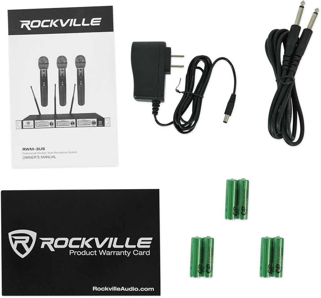 Triple Wireless UHF 3 Microphone System with Adjustable Frequency X286491