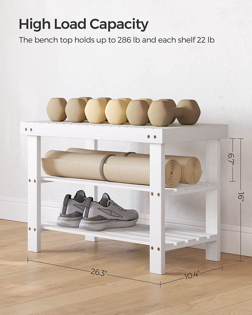 White 3-Tier Bamboo Shoe Rack Bench J376664