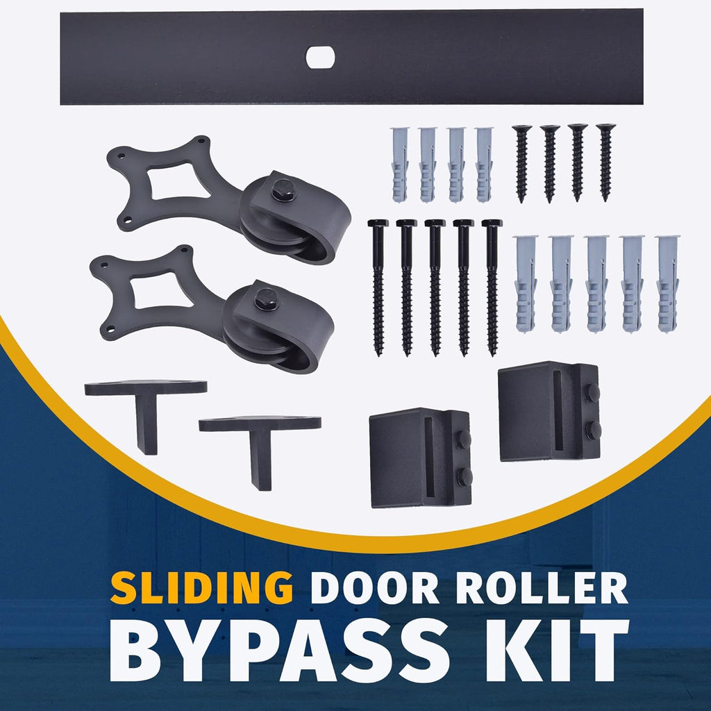 Black Sliding Barn Door Hardware Kit with Stamped Steel Rail Mount Hardware A3763