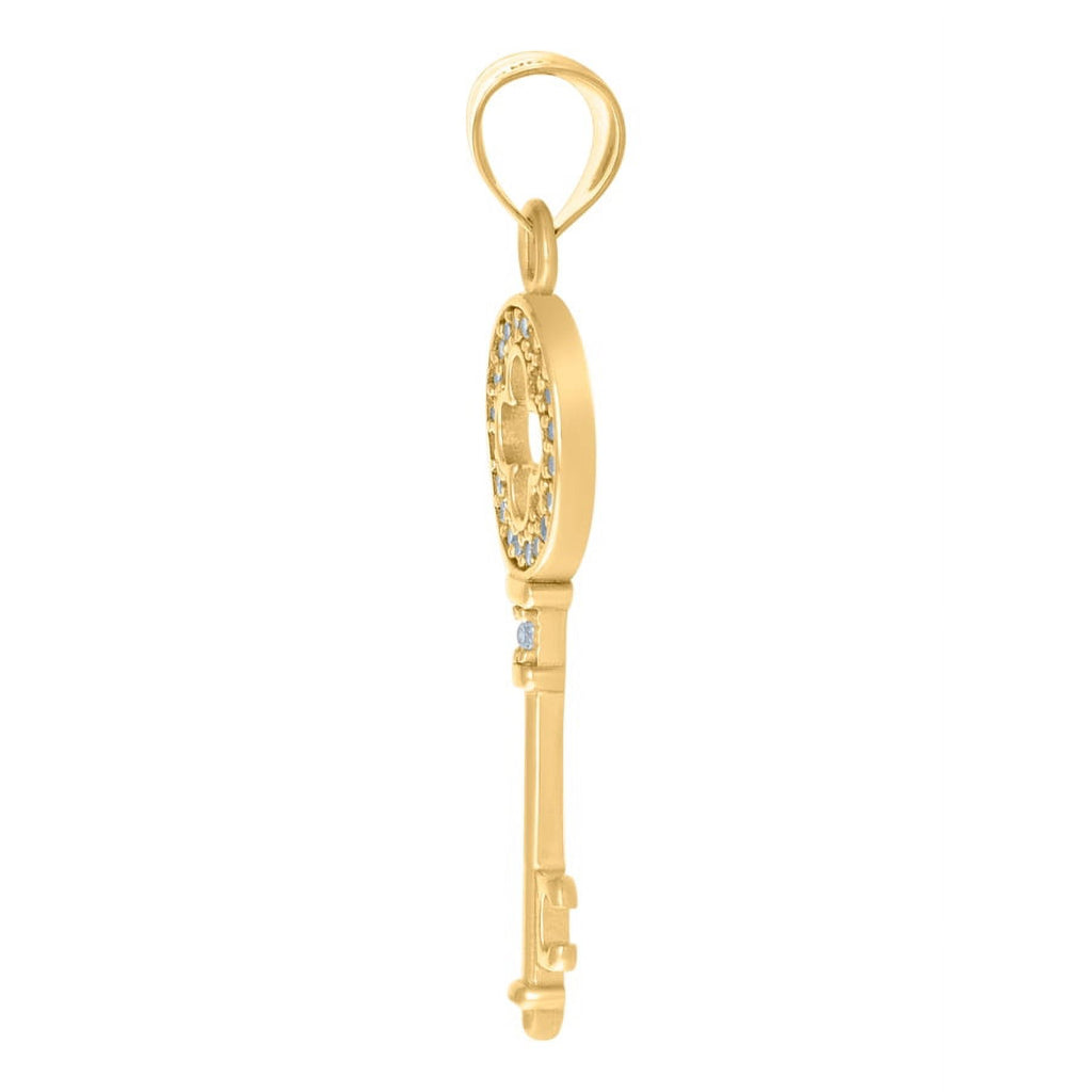 Two Tone Gold CZ Key Charm Pendant Necklace N7162