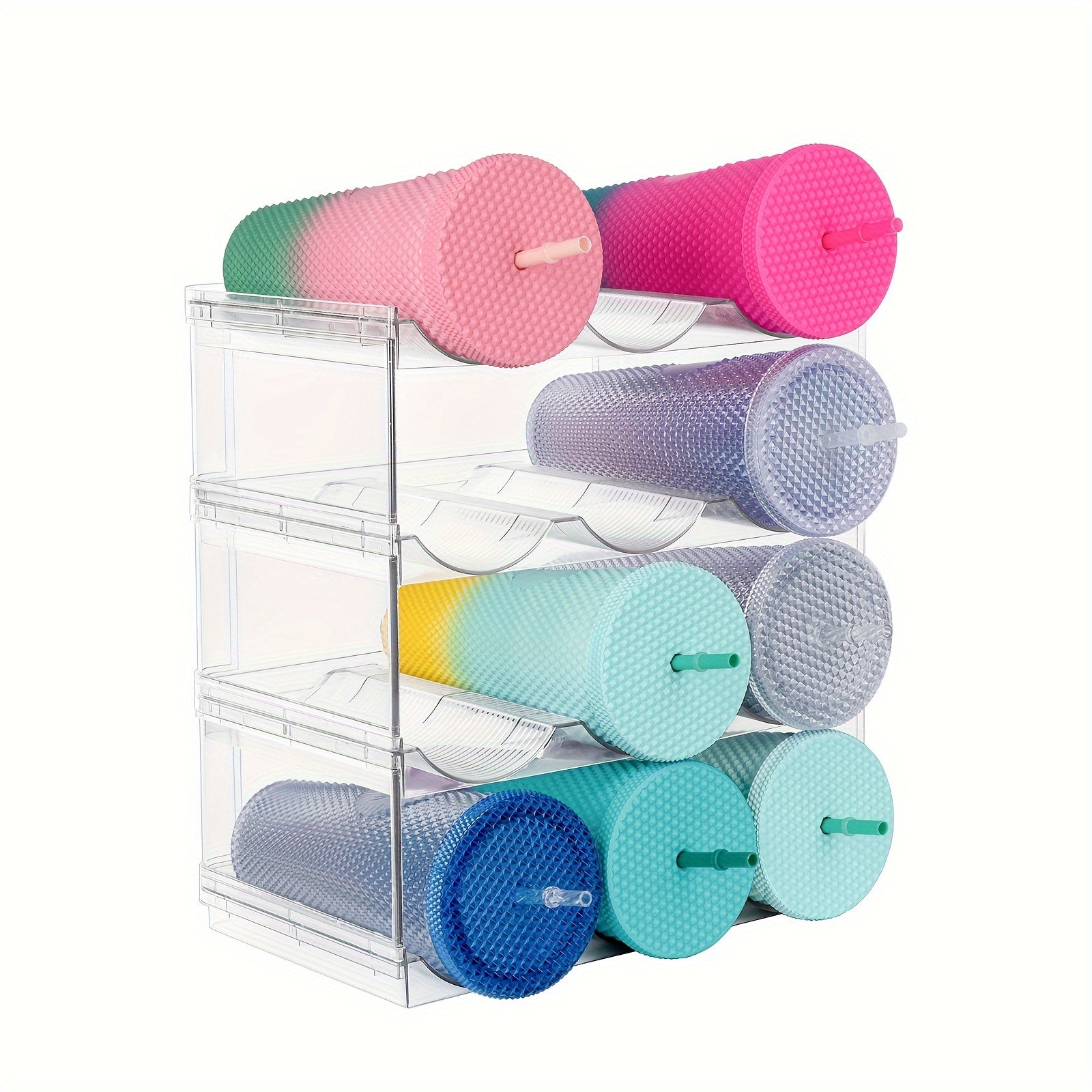 Clear Stackable Water Bottle Organizer - 4 Layers Plastic Holder P22411