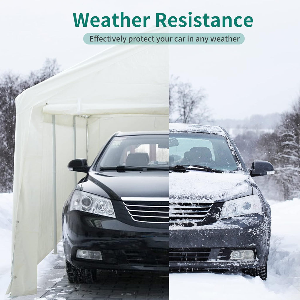 White Galvanized Frame Carport with Removable Sidewalls H3998