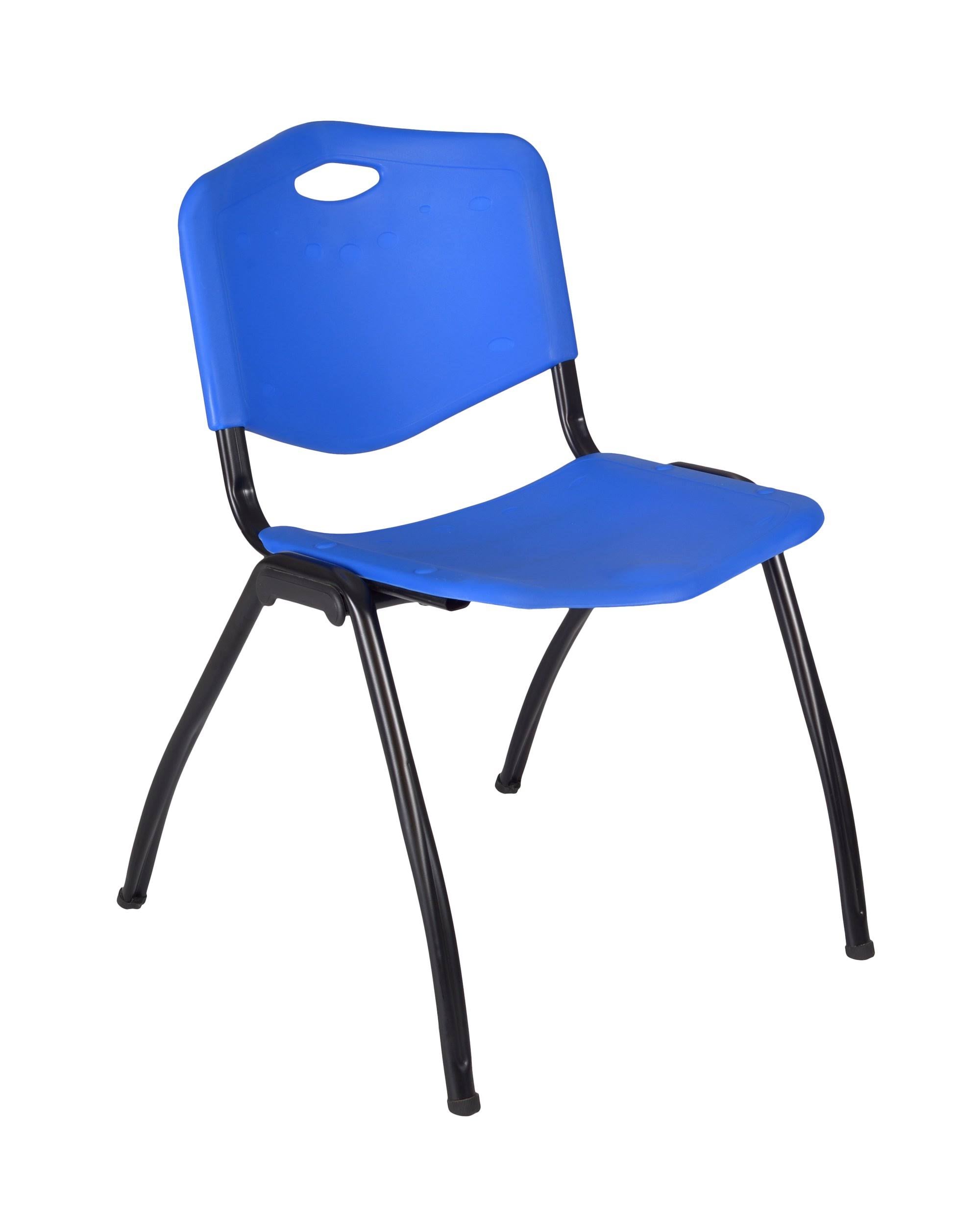 30x22 Round Breakroom Table Grey & 4 Stack Chairs Blue Y773