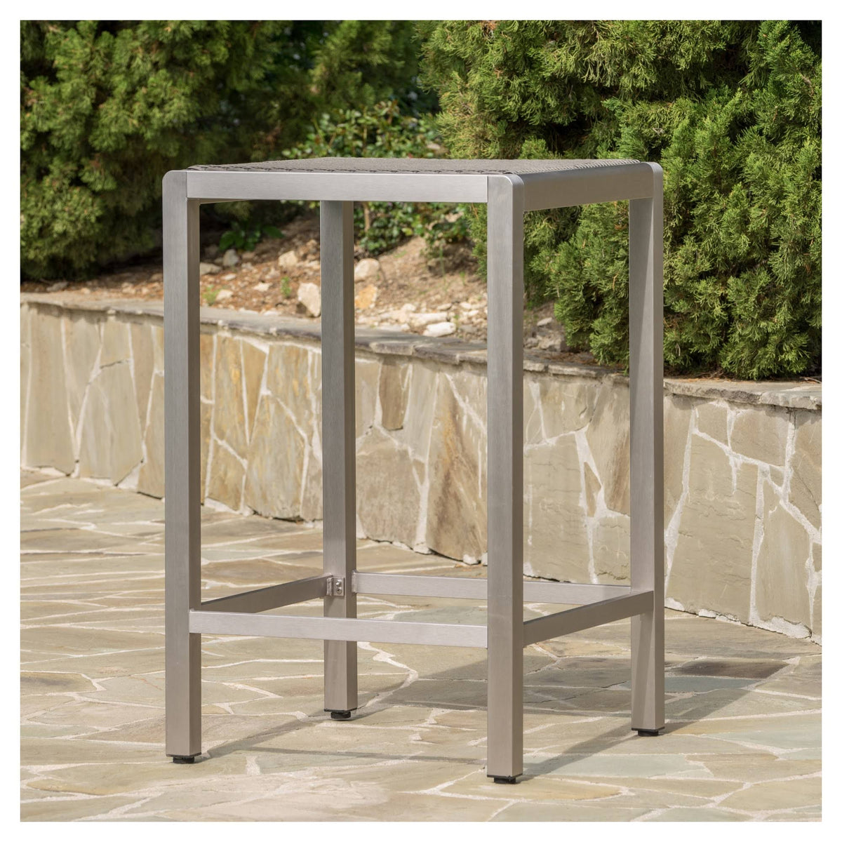 Gray Square Aluminum and Wicker Bar Table F400585