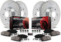 Front and Rear Carbon Fiber Brake Pads with Drilled & Slotted Brake Rotors Kit Q2055
