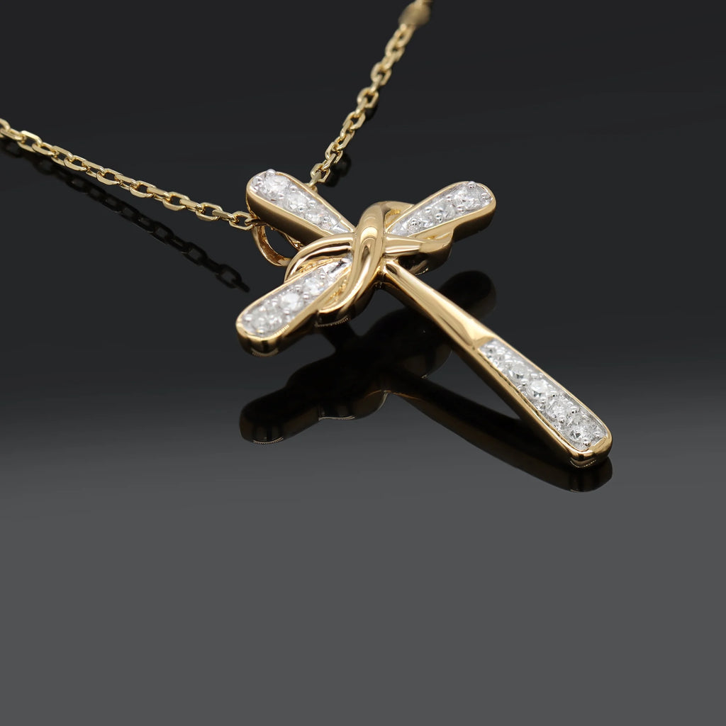 18K Yellow Gold Plated Diamond Cross Pendant Necklace W568