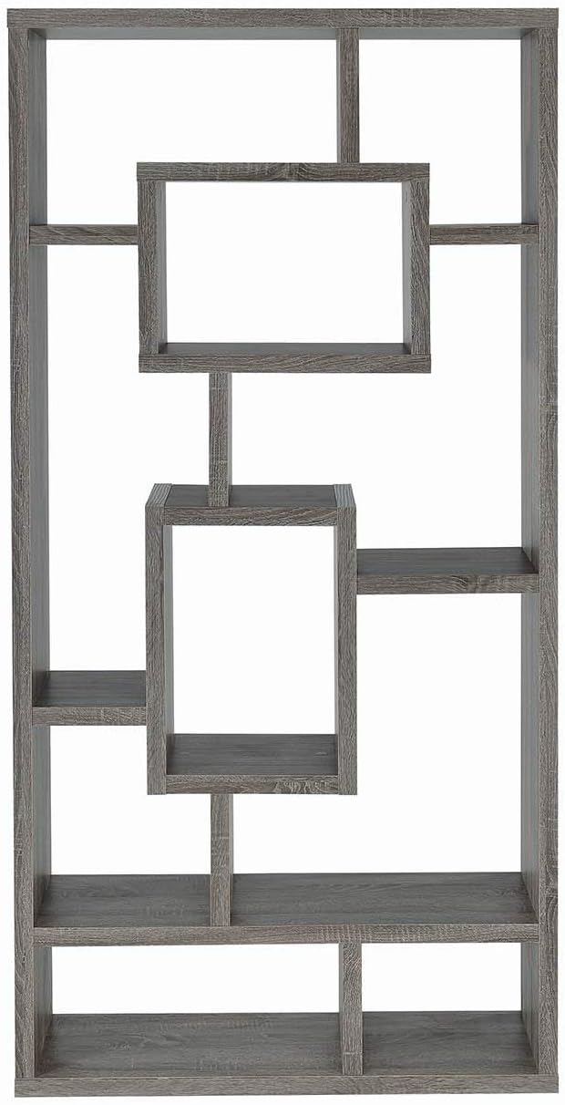 Geometric Cubed Rectangular Bookcase, Weathered Grey R73377
