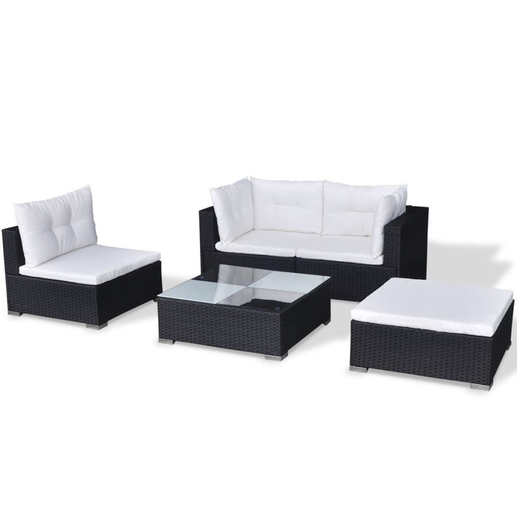 5 Piece Outdoor Sectional Sofa Lounge with Coffee Table and Ottoman Set Cushioned Poly Rattan E4655