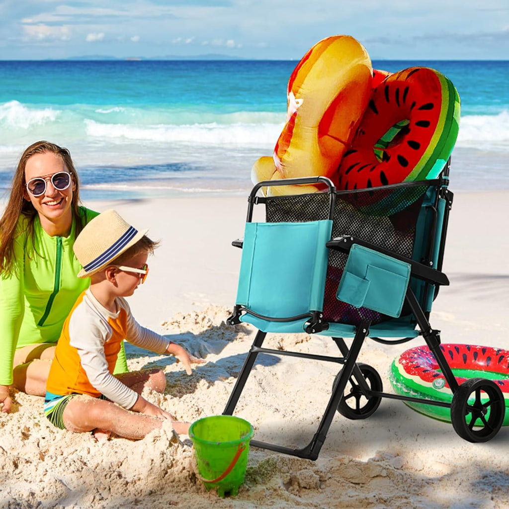 2 in 1 Foldable Chaise Lounge Chair with Wagon Cart and Wheels O64274