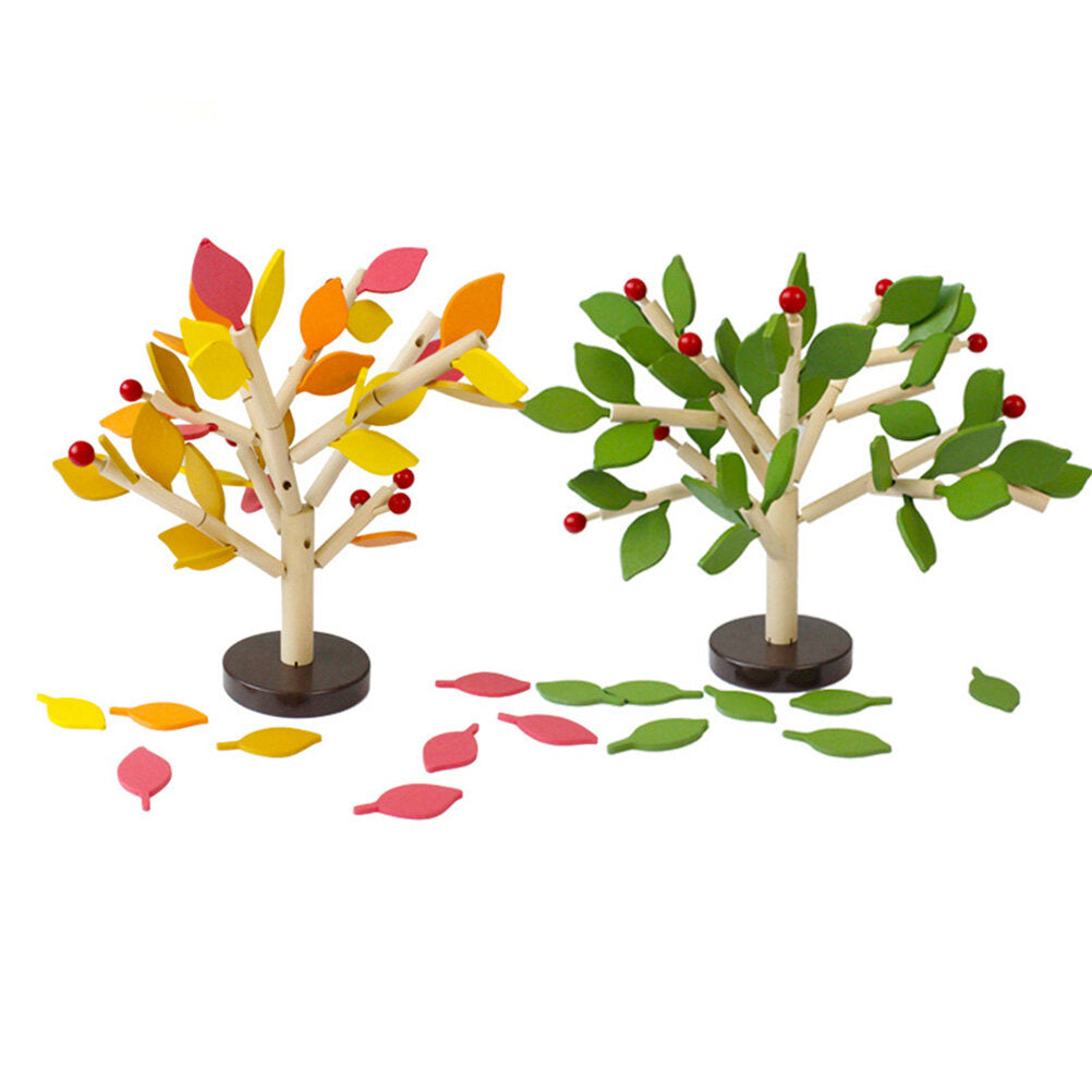 Creative Wooden Tree Blocks with Leaves 3D Building Set Toy J898