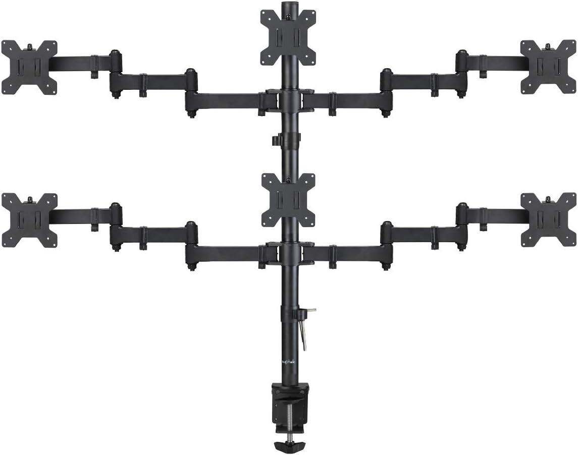 Hex LED LCD Monitor Stand up Desk Mount Extra Tall 31.5 inch Pole Heavy Duty Fully Adjustable Stand for 6 Screens up to 27 inch I4107